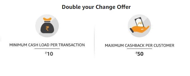 India Desire : Amazon Double Your Change Offer: Get Flat 100% Cashback Upto Rs 50 On Load Money At Doorstep